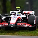 IMOLA, ITALY - APRIL 22: Mick Schumacher of Germany driving the (47) Haas F1 VF-22 Ferrari runs wide during qualifying ahead of the F1 Grand Prix of Emilia Romagna at Autodromo Enzo e Dino Ferrari on April 22, 2022 in Imola, Italy. (Photo by Clive Mason/Getty Images)