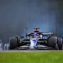 IMOLA, ITALY - APRIL 22: The brakes of Alexander Albon of Thailand driving the (23) Williams FW44 Mercedes explode on track during qualifying ahead of the F1 Grand Prix of Emilia Romagna at Autodromo Enzo e Dino Ferrari on April 22, 2022 in Imola, Italy. (Photo by Clive Mason/Getty Images)