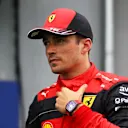 IMOLA, ITALY - APRIL 22: Second placed qualifier Charles Leclerc of Monaco and Ferrari looks on in parc ferme during qualifying ahead of the F1 Grand Prix of Emilia Romagna at Autodromo Enzo e Dino Ferrari on April 22, 2022 in Imola, Italy. (Photo by Dan Mullan/Getty Images)