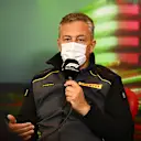 IMOLA, ITALY - APRIL 23: Director of Pirelli F1 Mario Isola talks in the Team Principals Press Conference prior to practice ahead of the F1 Grand Prix of Emilia Romagna at Autodromo Enzo e Dino Ferrari on April 23, 2022 in Imola, Italy. (Photo by Clive Mason/Getty Images)
