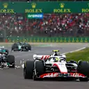 IMOLA, ITALY - APRIL 23: Mick Schumacher of Germany driving the (47) Haas F1 VF-22 Ferrari leads George Russell of Great Britain driving the (63) Mercedes AMG Petronas F1 Team W13  during Sprint ahead of the F1 Grand Prix of Emilia Romagna at Autodromo Enzo e Dino Ferrari on April 23, 2022 in Imola, Italy. (Photo by Joe Portlock - Formula 1/Formula 1 via Getty Images)