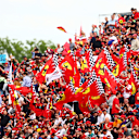 IMOLA, ITALY - APRIL 23: Ferrari fans show their support during Sprint ahead of the F1 Grand Prix of Emilia Romagna at Autodromo Enzo e Dino Ferrari on April 23, 2022 in Imola, Italy. (Photo by Dan Istitene - Formula 1/Formula 1 via Getty Images)