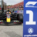 IMOLA, ITALY - APRIL 23: Sprint winner Max Verstappen of the Netherlands driving the (1) Oracle Red Bull Racing RB18 stops in parc ferme during Sprint ahead of the F1 Grand Prix of Emilia Romagna at Autodromo Enzo e Dino Ferrari on April 23, 2022 in Imola, Italy. (Photo by Mark Thompson/Getty Images)