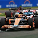 IMOLA, ITALY - APRIL 23: Daniel Ricciardo of Australia driving the (3) McLaren MCL36 Mercedes leads Kevin Magnussen of Denmark driving the (20) Haas F1 VF-22 Ferrari during Sprint ahead of the F1 Grand Prix of Emilia Romagna at Autodromo Enzo e Dino Ferrari on April 23, 2022 in Imola, Italy. (Photo by Dan Mullan/Getty Images)