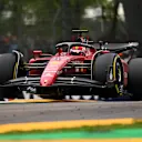 IMOLA, ITALY - APRIL 24: Charles Leclerc of Monaco driving (16) the Ferrari F1-75 with both front wheels in the air during the F1 Grand Prix of Emilia Romagna at Autodromo Enzo e Dino Ferrari on April 24, 2022 in Imola, Italy. (Photo by Clive Mason/Getty Images)
