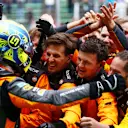 IMOLA, ITALY - APRIL 24: Third placed Lando Norris of Great Britain and McLaren celebrates in parc ferme during the F1 Grand Prix of Emilia Romagna at Autodromo Enzo e Dino Ferrari on April 24, 2022 in Imola, Italy. (Photo by Dan Istitene - Formula 1/Formula 1 via Getty Images)