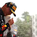 IMOLA, ITALY - APRIL 24: Race winner Max Verstappen of the Netherlands and Oracle Red Bull Racing celebrates on the podium during the F1 Grand Prix of Emilia Romagna at Autodromo Enzo e Dino Ferrari on April 24, 2022 in Imola, Italy. (Photo by Dan Istitene - Formula 1/Formula 1 via Getty Images)