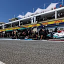 LE CASTELLET, FRANCE - JULY 22: George Russell of Great Britain driving the (63) Mercedes AMG Petronas F1 Team W13 stops in the Pitlane during practice ahead of the F1 Grand Prix of France at Circuit Paul Ricard on July 22, 2022 in Le Castellet, France. (Photo by Mark Thompson/Getty Images)