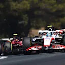 LE CASTELLET, FRANCE - JULY 24: Mick Schumacher of Germany driving the (47) Haas F1 VF-22 Ferrari leads Carlos Sainz of Spain driving (55) the Ferrari F1-75 during the F1 Grand Prix of France at Circuit Paul Ricard on July 24, 2022 in Le Castellet, France. (Photo by Clive Rose/Getty Images)
