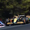 LE CASTELLET, FRANCE - JULY 24: Daniel Ricciardo of Australia driving the (3) McLaren MCL36 Mercedes leads Esteban Ocon of France driving the (31) Alpine F1 A522 Renault on track during the F1 Grand Prix of France at Circuit Paul Ricard on July 24, 2022 in Le Castellet, France. (Photo by Clive Rose/Getty Images)