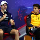 LE CASTELLET, FRANCE - JULY 21: Nicholas Latifi of Canada and Williams and Lando Norris of Great Britain and McLaren talk in the Drivers Press Conference during previews ahead of the F1 Grand Prix of France at Circuit Paul Ricard on July 21, 2022 in Le Castellet, France. (Photo by Bryn Lennon/Getty Images)
