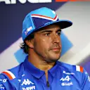 LE CASTELLET, FRANCE - JULY 21: Fernando Alonso of Spain and Alpine F1 talks in the Drivers Press Conference during previews ahead of the F1 Grand Prix of France at Circuit Paul Ricard on July 21, 2022 in Le Castellet, France. (Photo by Bryn Lennon/Getty Images)