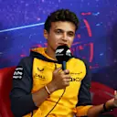 LE CASTELLET, FRANCE - JULY 21: Lando Norris of Great Britain and McLaren talks in the Drivers Press Conference during previews ahead of the F1 Grand Prix of France at Circuit Paul Ricard on July 21, 2022 in Le Castellet, France. (Photo by Bryn Lennon/Getty Images)