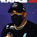 LE CASTELLET, FRANCE - JULY 21: Lewis Hamilton of Great Britain and Mercedes talks in the Drivers Press Conference during previews ahead of the F1 Grand Prix of France at Circuit Paul Ricard on July 21, 2022 in Le Castellet, France. (Photo by Bryn Lennon - Formula 1/Formula 1 via Getty Images)