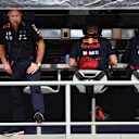 BUDAPEST, HUNGARY - JULY 30: Red Bull Racing Team Principal Christian Horner looks on from the pitwall during qualifying ahead of the F1 Grand Prix of Hungary at Hungaroring on July 30, 2022 in Budapest, Hungary. (Photo by Mark Thompson/Getty Images)