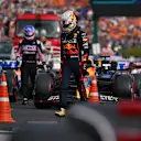 BUDAPEST, HUNGARY - JULY 30: Tenth place qualifier Max Verstappen of the Netherlands and Oracle Red Bull Racing walks in parc ferme during qualifying ahead of the F1 Grand Prix of Hungary at Hungaroring on July 30, 2022 in Budapest, Hungary. (Photo by Dan Mullan/Getty Images)