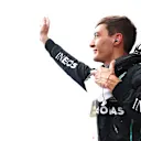BUDAPEST, HUNGARY - JULY 30: Pole position qualifier George Russell of Great Britain and Mercedes celebrates in parc ferme during qualifying ahead of the F1 Grand Prix of Hungary at Hungaroring on July 30, 2022 in Budapest, Hungary. (Photo by Dan Istitene - Formula 1/Formula 1 via Getty Images)