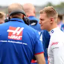 BUDAPEST, HUNGARY - JULY 31: Mick Schumacher of Germany and Haas F1 prepares to drive on the grid during the F1 Grand Prix of Hungary at Hungaroring on July 31, 2022 in Budapest, Hungary. (Photo by Dan Istitene - Formula 1/Formula 1 via Getty Images)