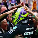 BUDAPEST, HUNGARY - JULY 31: Second placed Lewis Hamilton of Great Britain and Mercedes celebrates in parc ferme during the F1 Grand Prix of Hungary at Hungaroring on July 31, 2022 in Budapest, Hungary. (Photo by Dan Istitene - Formula 1/Formula 1 via Getty Images)