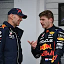 BUDAPEST, HUNGARY - JULY 31: Race winner Max Verstappen of the Netherlands and Oracle Red Bull Racing talks with Adrian Newey, the Chief Technical Officer of Red Bull Racing in parc ferme during the F1 Grand Prix of Hungary at Hungaroring on July 31, 2022 in Budapest, Hungary. (Photo by Dan Mullan/Getty Images)