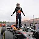 BUDAPEST, HUNGARY - JULY 31: Race winner Max Verstappen of the Netherlands and Oracle Red Bull Racing celebrates in parc ferme during the F1 Grand Prix of Hungary at Hungaroring on July 31, 2022 in Budapest, Hungary. (Photo by Dan Mullan/Getty Images)