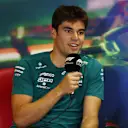 BUDAPEST, HUNGARY - JULY 28: Lance Stroll of Canada and Aston Martin F1 Team talks in the Drivers Press Conference during previews ahead of the F1 Grand Prix of Hungary at Hungaroring on July 28, 2022 in Budapest, Hungary. (Photo by Bryn Lennon/Getty Images)