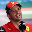 BUDAPEST, HUNGARY - JULY 28: Carlos Sainz of Spain and Ferrari talks in the Drivers Press Conference during previews ahead of the F1 Grand Prix of Hungary at Hungaroring on July 28, 2022 in Budapest, Hungary. (Photo by Bryn Lennon/Getty Images)