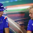 BUDAPEST, HUNGARY - JULY 28: Esteban Ocon of France and Alpine F1 and Kevin Magnussen of Denmark and Haas F1 talk in the Drivers Press Conference during previews ahead of the F1 Grand Prix of Hungary at Hungaroring on July 28, 2022 in Budapest, Hungary. (Photo by Bryn Lennon/Getty Images)