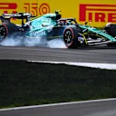 MONZA, ITALY - SEPTEMBER 09: Nyck de Vries Aston Martin AMR22 Mercedes locks a wheel under braking during practice ahead of the F1 Grand Prix of Italy at Autodromo Nazionale Monza on September 09, 2022 in Monza, Italy. (Photo by Clive Mason/Getty Images)