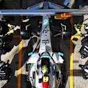 MONZA, ITALY - SEPTEMBER 11: Lewis Hamilton of Great Britain driving the (44) Mercedes AMG Petronas F1 Team W13 makes a pitstop during the F1 Grand Prix of Italy at Autodromo Nazionale Monza on September 11, 2022 in Monza, Italy. (Photo by Dan Istitene - Formula 1/Formula 1 via Getty Images)