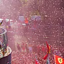 MONZA, ITALY - SEPTEMBER 11: Second placed Charles Leclerc of Monaco and Ferrari celebrates on the podium during the F1 Grand Prix of Italy at Autodromo Nazionale Monza on September 11, 2022 in Monza, Italy. (Photo by Mark Thompson/Getty Images)