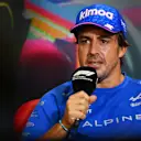 MONZA, ITALY - SEPTEMBER 08: Fernando Alonso of Spain and Alpine F1 talks in the drivers press conference during previews ahead of the F1 Grand Prix of Italy at Autodromo Nazionale Monza on September 08, 2022 in Monza, Italy. (Photo by Dan Mullan/Getty Images)