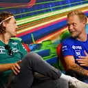 MONZA, ITALY - SEPTEMBER 08: Sebastian Vettel of Germany and Aston Martin F1 Team and Kevin Magnussen of Denmark and Haas F1 attend the drivers press conference during previews ahead of the F1 Grand Prix of Italy at Autodromo Nazionale Monza on September 08, 2022 in Monza, Italy. (Photo by Dan Mullan/Getty Images)