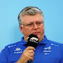 SUZUKA, JAPAN - OCTOBER 08: Otmar Szafnauer, Team Principal of Alpine F1 attends the Team Principals Press Conference prior to final practice ahead of the F1 Grand Prix of Japan at Suzuka International Racing Course on October 08, 2022 in Suzuka, Japan. (Photo by Bryn Lennon/Getty Images)
