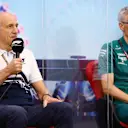 SUZUKA, JAPAN - OCTOBER 08: Scuderia AlphaTauri Team Principal Franz Tost and Mike Krack, Team Principal of the Aston Martin F1 Team attend the Team Principals Press Conference prior to final practice ahead of the F1 Grand Prix of Japan at Suzuka International Racing Course on October 08, 2022 in Suzuka, Japan. (Photo by Bryn Lennon/Getty Images)