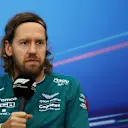 SUZUKA, JAPAN - OCTOBER 06: Sebastian Vettel of Germany and Aston Martin F1 Team attends the Drivers Press Conference during previews ahead of the F1 Grand Prix of Japan at Suzuka International Racing Course on October 06, 2022 in Suzuka, Japan. (Photo by Bryn Lennon/Getty Images)