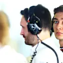 MEXICO CITY, MEXICO - OCTOBER 28: George Russell of Great Britain and Mercedes looks on in the garage during practice ahead of the F1 Grand Prix of Mexico at Autodromo Hermanos Rodriguez on October 28, 2022 in Mexico City, Mexico. (Photo by Dan Istitene - Formula 1/Formula 1 via Getty Images)