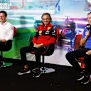 MEXICO CITY, MEXICO - OCTOBER 29: (L-R) Andrew Shovlin, Trackside Engineering Director of Mercedes GP, Laurent Mekies, Scuderia Ferrari Sporting Director and Alan Permane, Sporting Director at Alpine F1 attend the Team Principals Press Conference prior to final practice ahead of the F1 Grand Prix of Mexico at Autodromo Hermanos Rodriguez on October 29, 2022 in Mexico City, Mexico. (Photo by Chris Graythen/Getty Images)