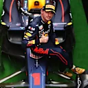 MEXICO CITY, MEXICO - OCTOBER 30: Race winner Max Verstappen of the Netherlands and Oracle Red Bull Racing celebrates on the podium after the F1 Grand Prix of Mexico at Autodromo Hermanos Rodriguez on October 30, 2022 in Mexico City, Mexico. (Photo by Dan Istitene - Formula 1/Formula 1 via Getty Images)