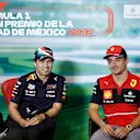 MEXICO CITY, MEXICO - OCTOBER 27: Sergio Perez of Mexico and Oracle Red Bull Racing and Charles Leclerc of Monaco and Ferrari attend the Drivers Press Conference during previews ahead of the F1 Grand Prix of Mexico at Autodromo Hermanos Rodriguez on October 27, 2022 in Mexico City, Mexico. (Photo by Jared C. Tilton/Getty Images)