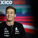 MEXICO CITY, MEXICO - OCTOBER 27: George Russell of Great Britain and Mercedes attends the Drivers Press Conference during previews ahead of the F1 Grand Prix of Mexico at Autodromo Hermanos Rodriguez on October 27, 2022 in Mexico City, Mexico. (Photo by Jared C. Tilton/Getty Images)