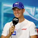 MIAMI, FLORIDA - MAY 06: Mick Schumacher of Germany and Haas F1 talks in the Drivers Press Conference prior to practice ahead of the F1 Grand Prix of Miami at the Miami International Autodrome on May 06, 2022 in Miami, Florida. (Photo by Jared C. Tilton/Getty Images)