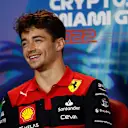 MIAMI, FLORIDA - MAY 06: Charles Leclerc of Monaco and Ferrari talks in the Drivers Press Conference prior to practice ahead of the F1 Grand Prix of Miami at the Miami International Autodrome on May 06, 2022 in Miami, Florida. (Photo by Jared C. Tilton/Getty Images)