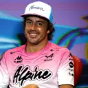 MIAMI, FLORIDA - MAY 06: Fernando Alonso of Spain and Alpine F1 talks in the Drivers Press Conference prior to practice ahead of the F1 Grand Prix of Miami at the Miami International Autodrome on May 06, 2022 in Miami, Florida. (Photo by Jared C. Tilton/Getty Images)