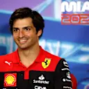 MIAMI, FLORIDA - MAY 06: Carlos Sainz of Spain and Ferrari talks in the Drivers Press Conference prior to practice ahead of the F1 Grand Prix of Miami at the Miami International Autodrome on May 06, 2022 in Miami, Florida. (Photo by Jared C. Tilton/Getty Images)