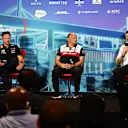 MIAMI, FLORIDA - MAY 07: (L-R) Red Bull Racing Team Principal Christian Horner, Alfa Romeo Racing Team Principal Frederic Vasseur and Haas F1 Team Principal Guenther Steiner attend the Team Principals Press Conference prior to final practice ahead of the F1 Grand Prix of Miami at the Miami International Autodrome on May 07, 2022 in Miami, Florida. (Photo by Clive Mason/Getty Images)
