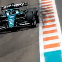 MIAMI, FLORIDA - MAY 07: Lance Stroll of Canada driving the (18) Aston Martin AMR22 Mercedes on track during final practice ahead of the F1 Grand Prix of Miami at the Miami International Autodrome on May 07, 2022 in Miami, Florida. (Photo by Chris Graythen/Getty Images)
