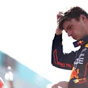 MIAMI, FLORIDA - MAY 07: Third placed qualifier Max Verstappen of the Netherlands and Oracle Red Bull Racing looks on in parc ferme during qualifying ahead of the F1 Grand Prix of Miami at the Miami International Autodrome on May 07, 2022 in Miami, Florida. (Photo by Dan Istitene - Formula 1/Formula 1 via Getty Images)