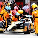 MIAMI, FLORIDA - MAY 08: Daniel Ricciardo of Australia driving the (3) McLaren MCL36 Mercedes makes a pitstop during the F1 Grand Prix of Miami at the Miami International Autodrome on May 08, 2022 in Miami, Florida. (Photo by Dan Istitene - Formula 1/Formula 1 via Getty Images)