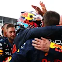 MIAMI, FLORIDA - MAY 08: Race winner Max Verstappen of the Netherlands and Oracle Red Bull Racing celebrates with his team in parc ferme during the F1 Grand Prix of Miami at the Miami International Autodrome on May 08, 2022 in Miami, Florida. (Photo by Dan Istitene - Formula 1/Formula 1 via Getty Images)